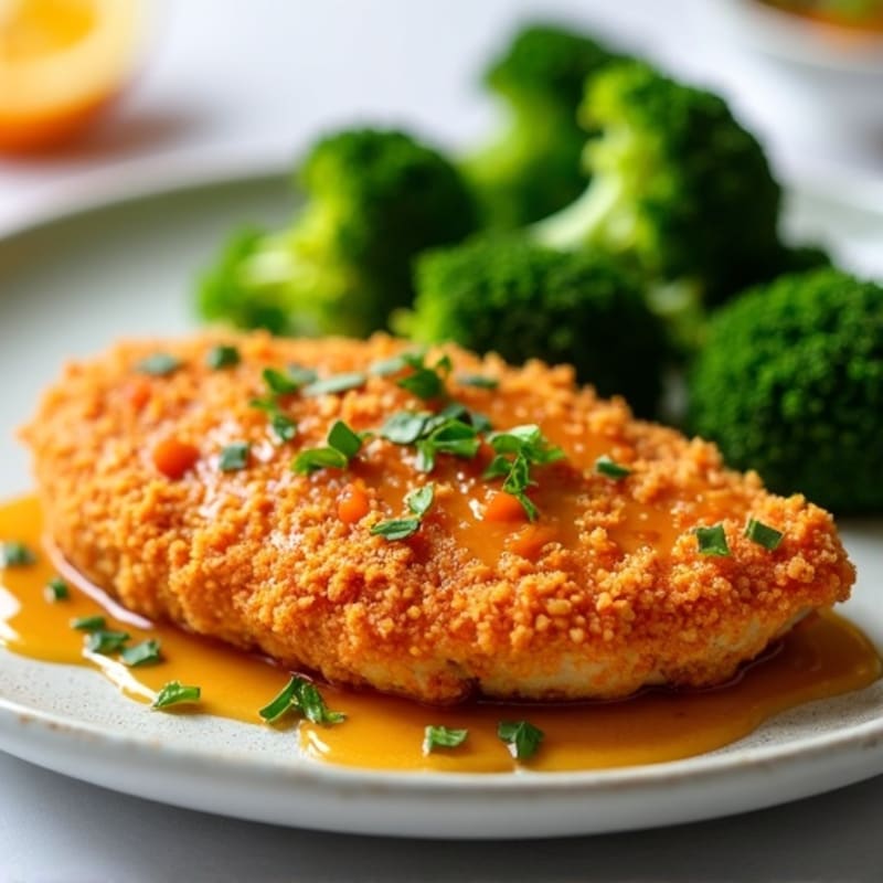 Healthy Crispy Orange Chicken with Steamed Broccoli