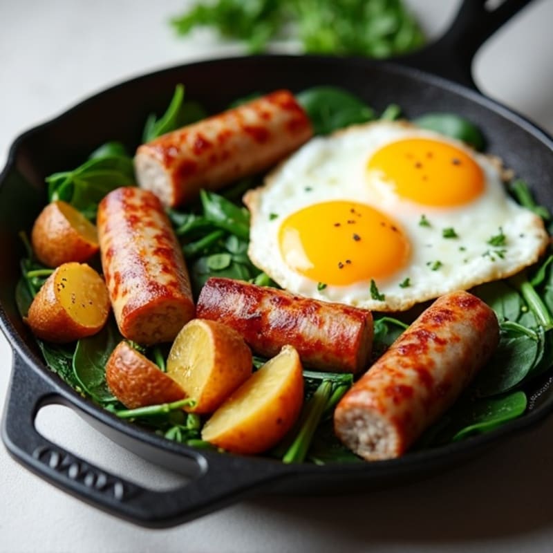 Savory Breakfast Skillet with Crispy Potatoes, Eggs, and Lean Turkey Sausage