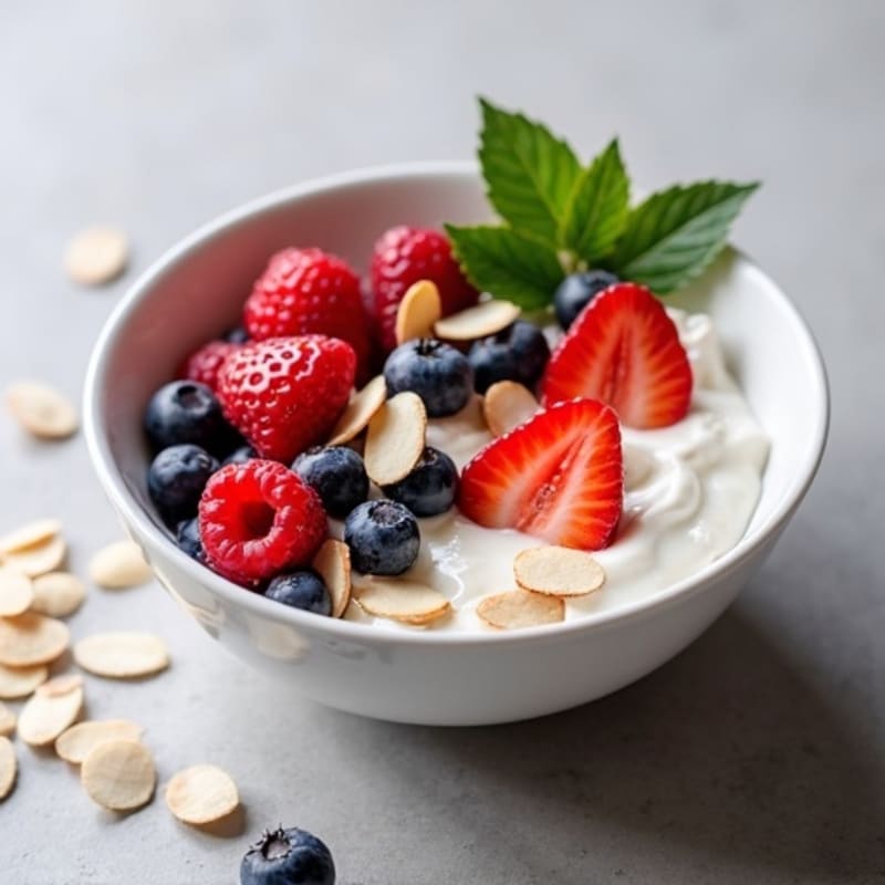 Silky Greek Yogurt Protein Bowl with Mixed Berries and Almonds