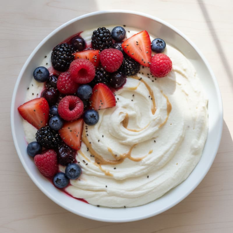 Silky Greek Yogurt Protein Mousse with Mixed Berries
