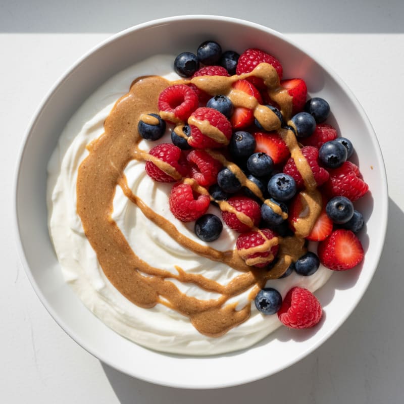 Greek Yogurt Protein Bowl with Mixed Berries and Almond Butter