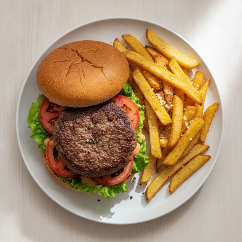 Classic Beef Burger with Garlic Fries