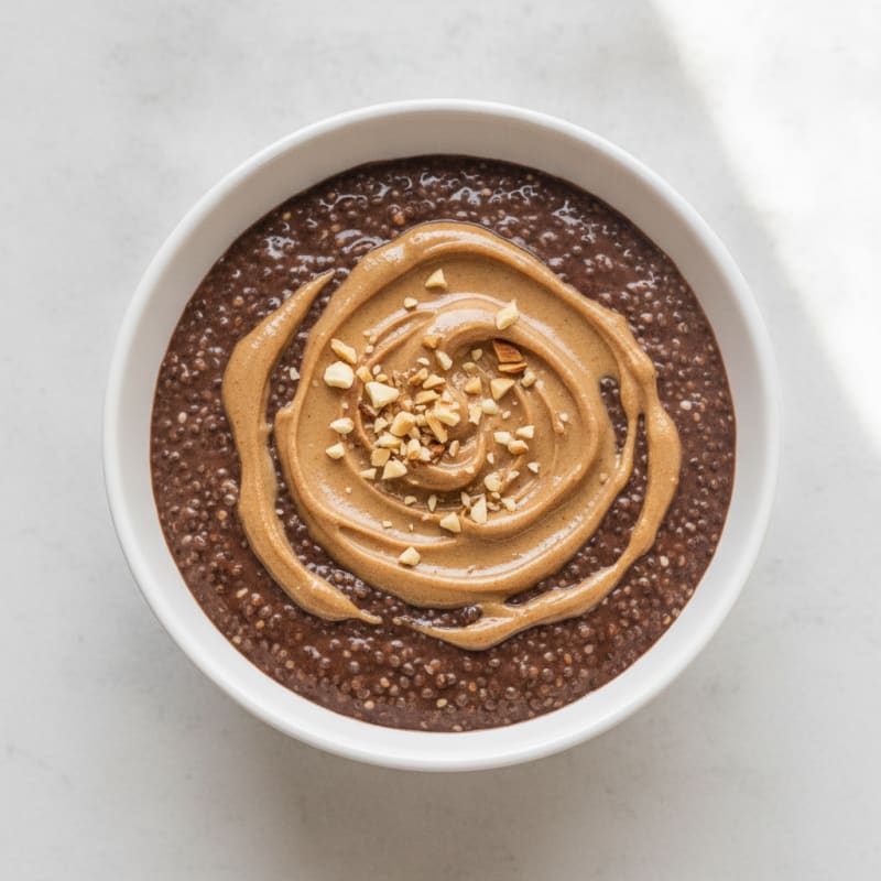 Protein Chocolate Chia Pudding with Almond Butter Swirl