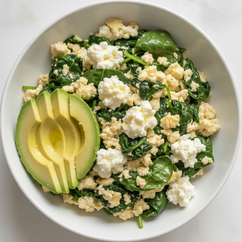 Egg White Spinach Scramble with Cottage Cheese