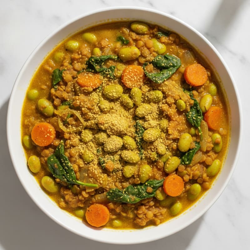 Creamy Lentil and Vegetable Stew with Edamame