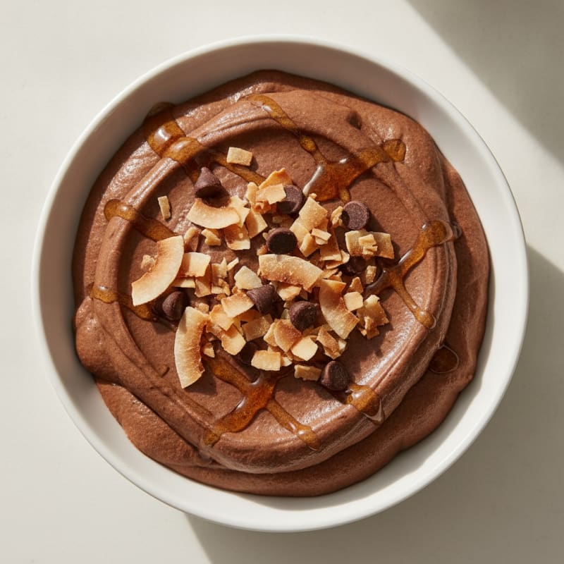 Chocolate Protein Mousse with Toasted Coconut