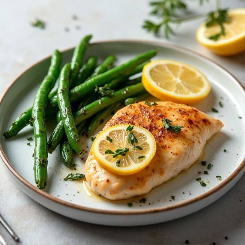 Lemon Garlic Pan Seared Chicken with Roasted Green Beans