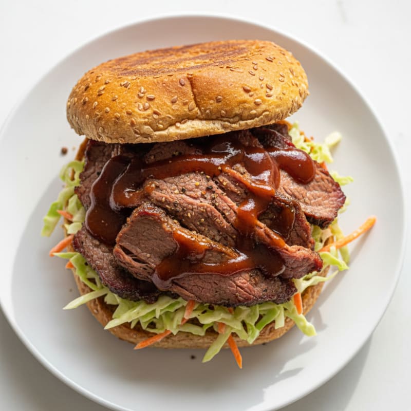 Smoky BBQ Brisket Sandwich with Crunchy Slaw