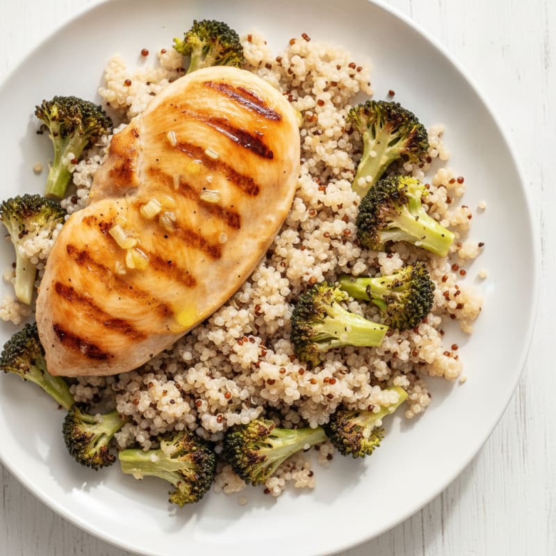 Grilled Chicken Breast with Quinoa and Roasted Broccoli