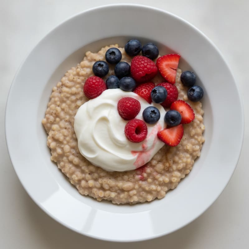 Creamy Sorghum Porridge with Greek Yogurt and Mixed Berries
