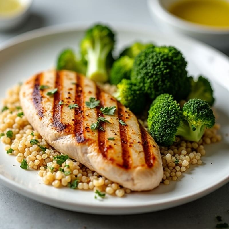 Grilled Chicken Breast with Quinoa and Roasted Broccoli