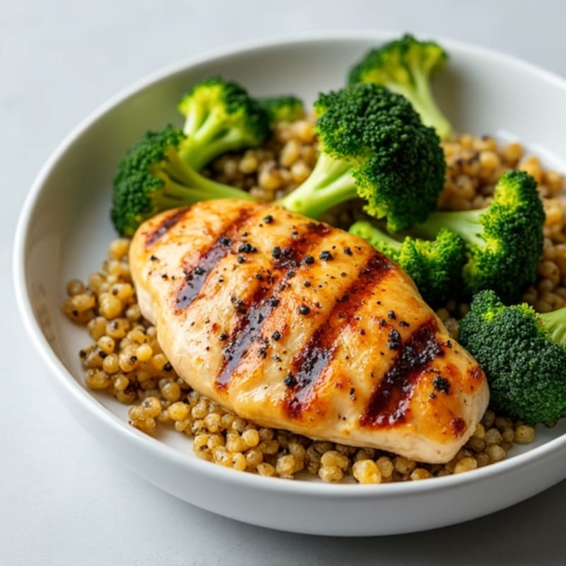 Grilled Chicken Breast with Roasted Broccoli and Quinoa