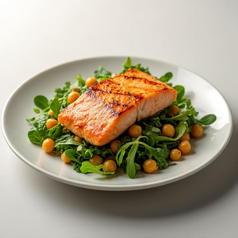 Grilled Salmon over Mixed Greens with Chickpeas