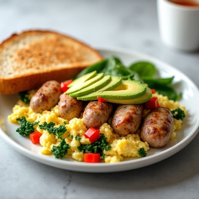 Egg White and Turkey Sausage Scramble with Spinach