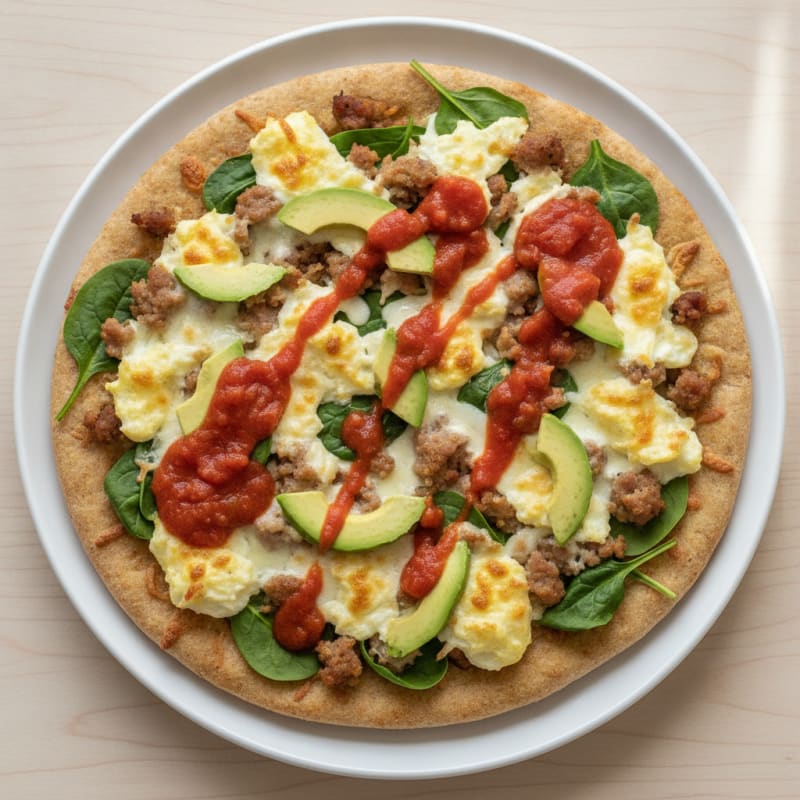 Crispy Egg White and Turkey Sausage Breakfast Pizza