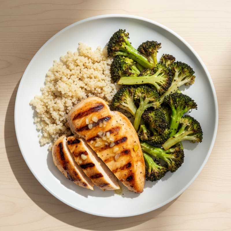 Grilled Lemon Garlic Chicken Breast with Quinoa and Roasted Broccoli