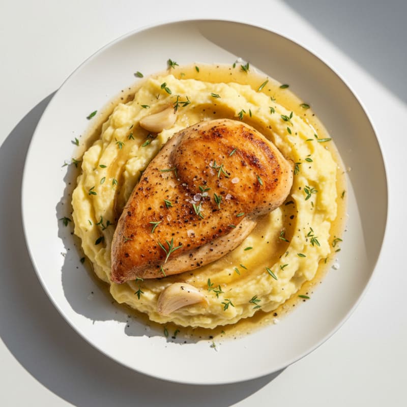 Buttery Garlic Mashed Potatoes with Herb-Roasted Chicken