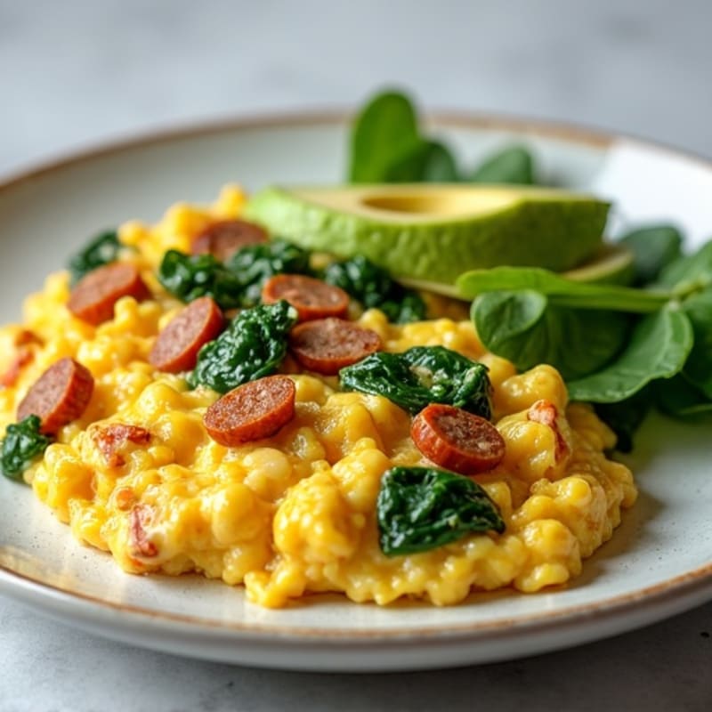 Egg White and Turkey Sausage Scramble with Spinach