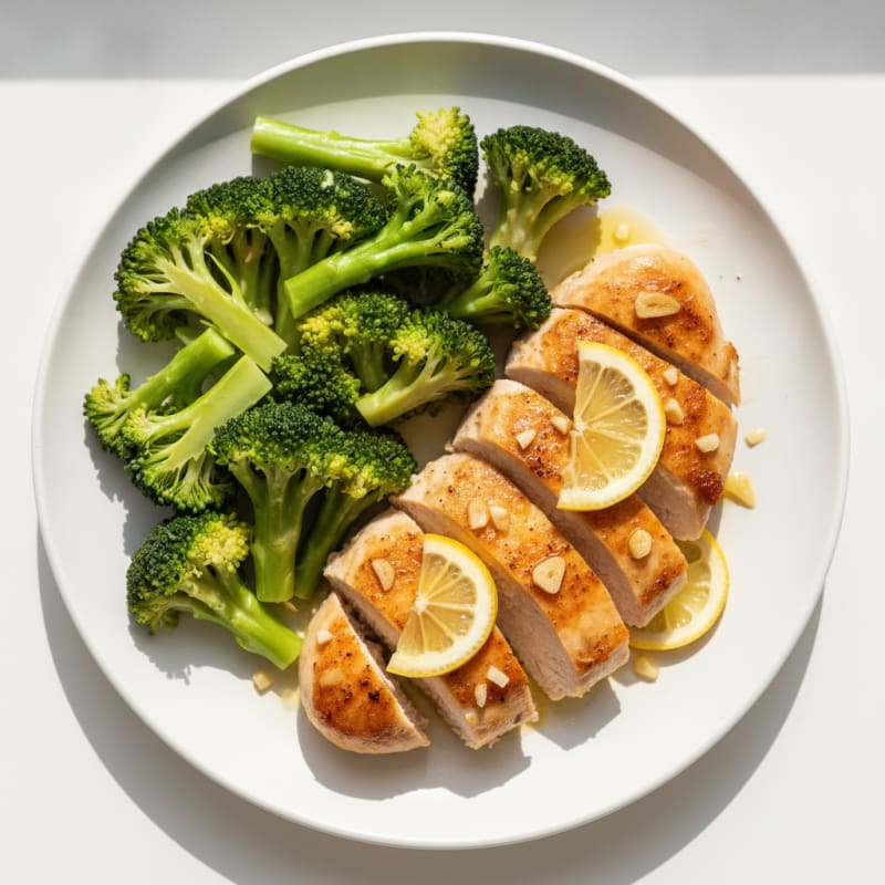 Lemon Garlic Pan Seared Chicken with Steamed Broccoli