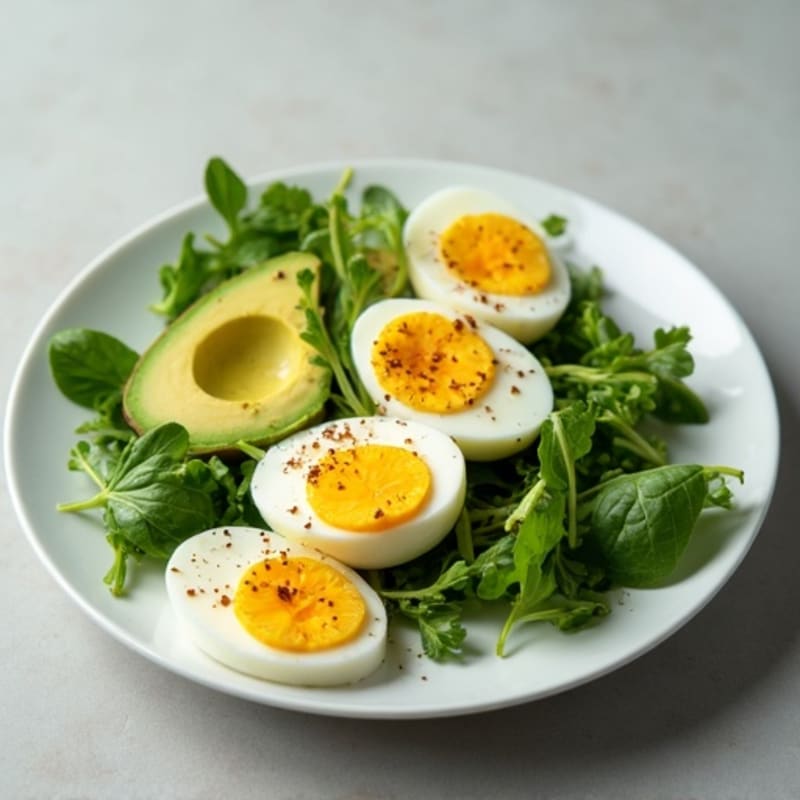 Hard-Boiled Eggs with Creamy Avocado and Fresh Greens