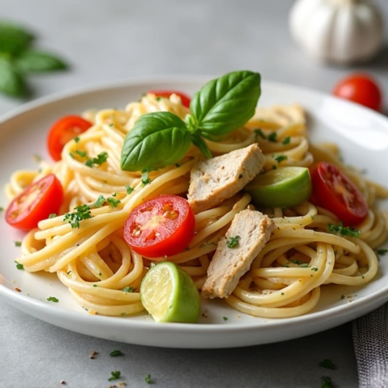 Creamy Avocado Chicken Pasta with Fresh Tomatoes