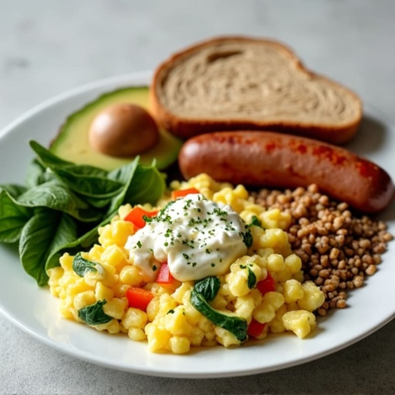Egg White Scramble with Turkey Sausage and Cottage Cheese