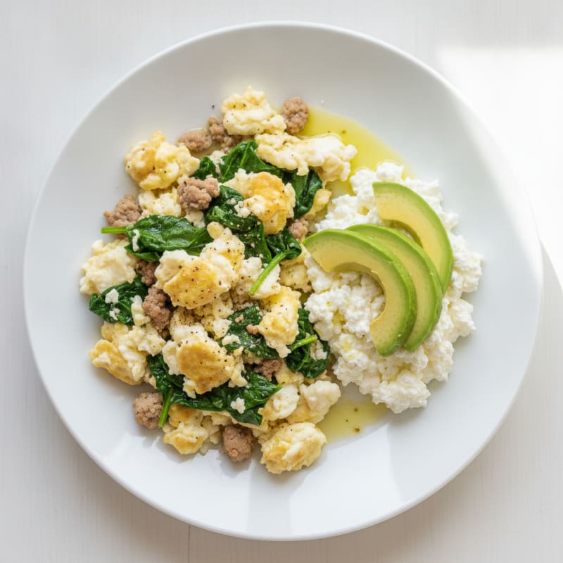 Egg White and Turkey Spinach Scramble with Cottage Cheese