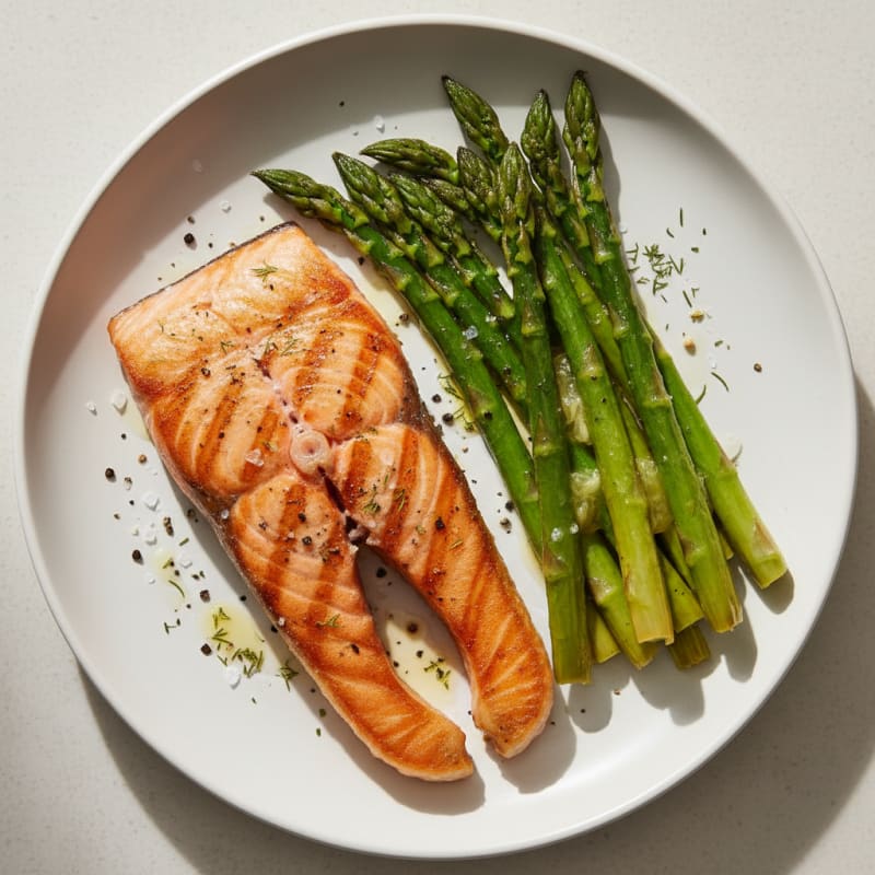 Golden Pan-Seared Salmon with Roasted Asparagus