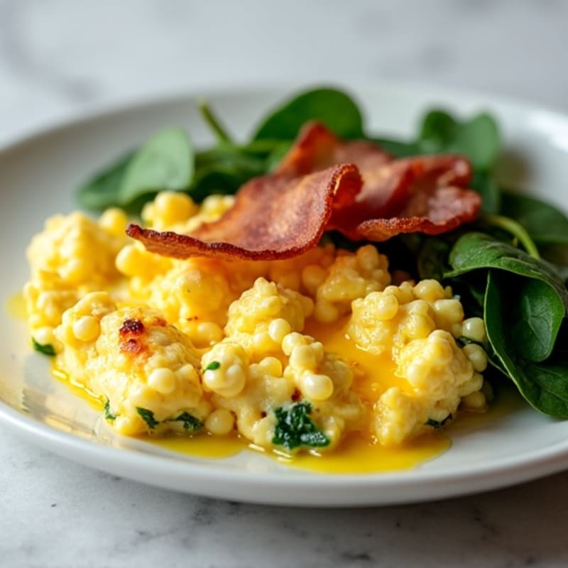 Cottage Cheese Egg Scramble with Spinach and Turkey Bacon