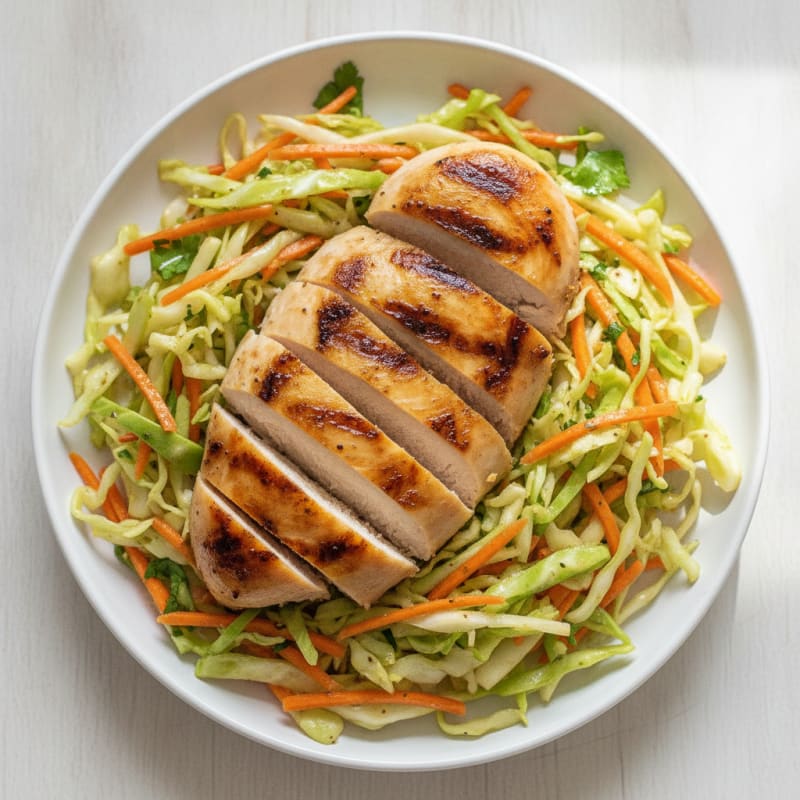 Grilled Chicken Breast with Crunchy Cabbage Slaw