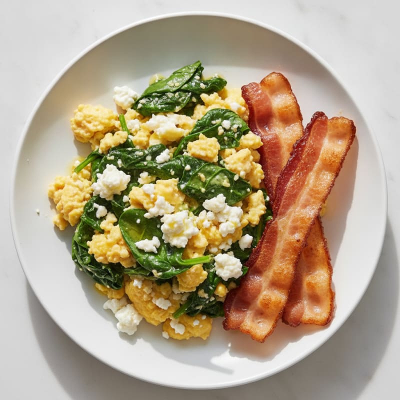 Cottage Cheese Scramble with Spinach and Turkey Bacon