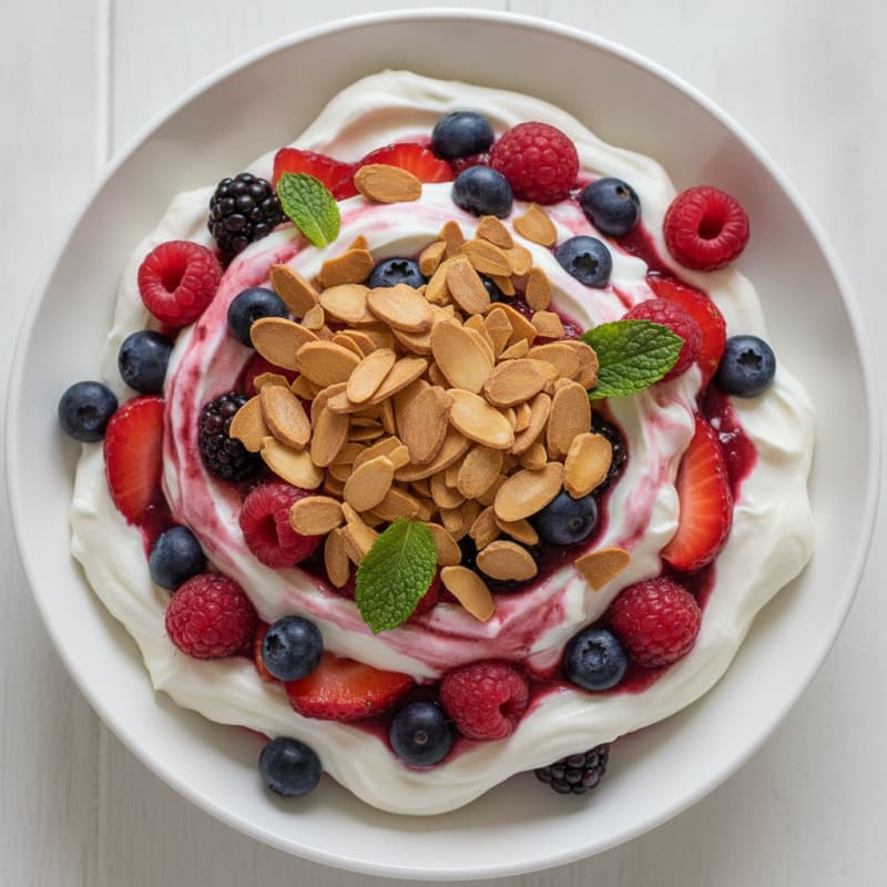 Greek Yogurt Protein Parfait with Mixed Berries and Almonds