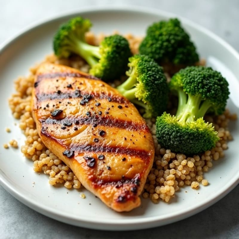 Grilled Chicken Breast with Quinoa and Roasted Broccoli