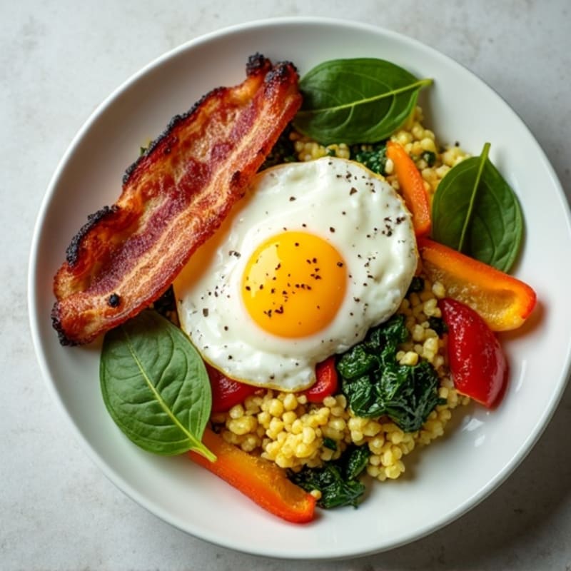 Egg White Spinach Scramble with Grilled Turkey Bacon