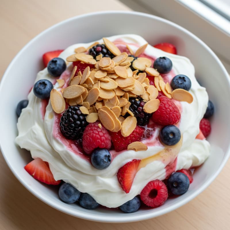 Creamy Greek Yogurt Protein Parfait with Mixed Berries and Almonds