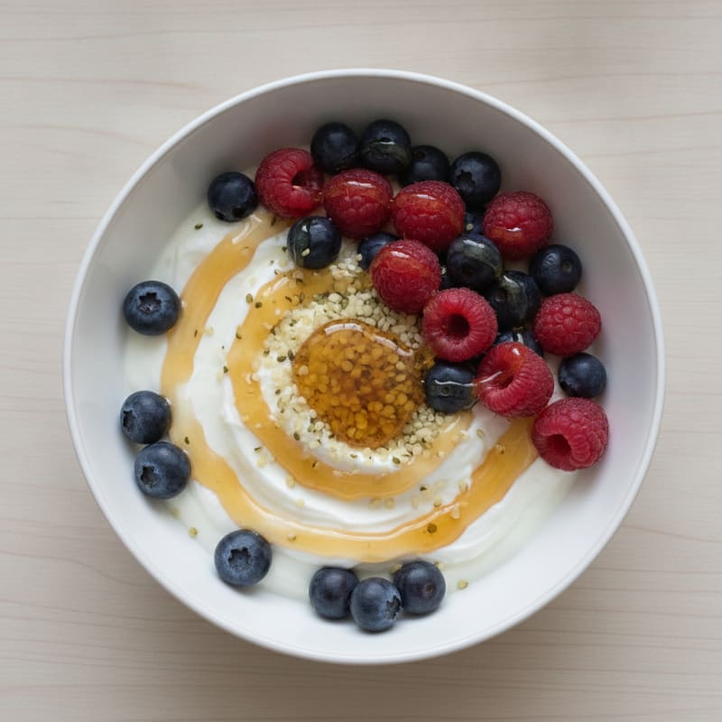 Greek Yogurt Bowl with Mixed Berries and Hemp Seeds