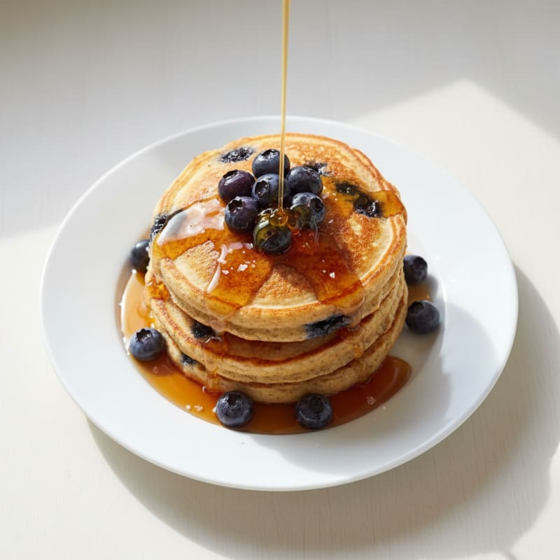 Blueberry Ricotta Pancakes with Maple Syrup