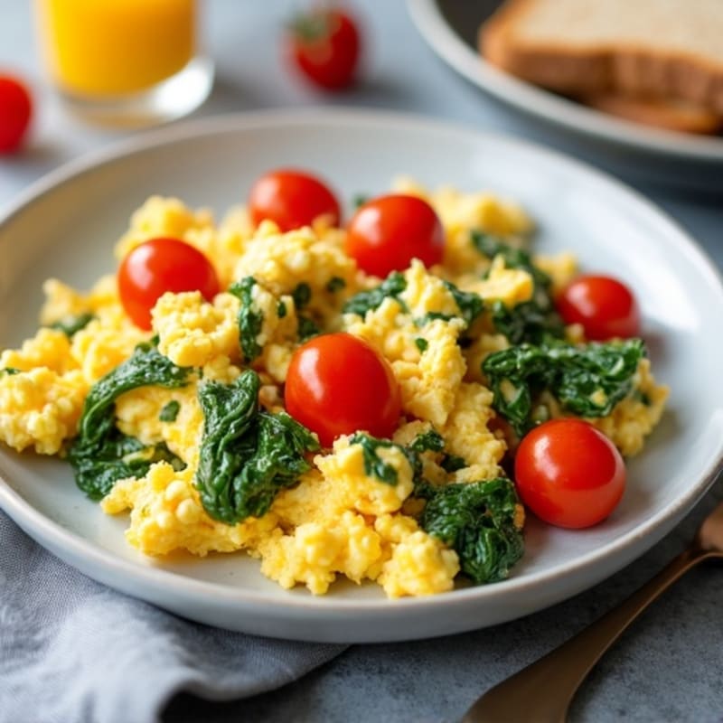 Cottage Cheese Egg Scramble with Spinach and Cherry Tomatoes