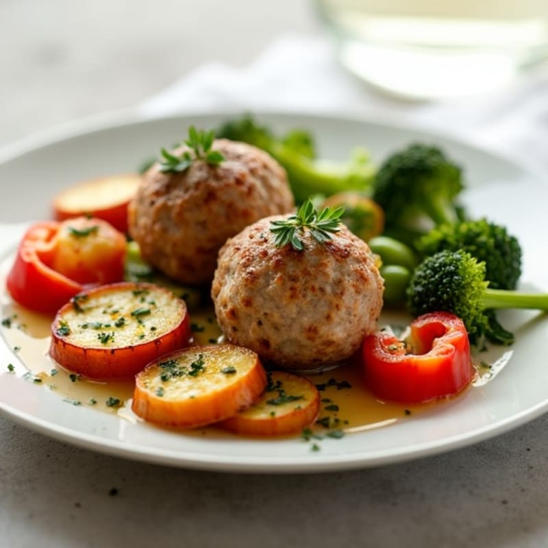 Herb-Seasoned Turkey Meatballs with Roasted Vegetables