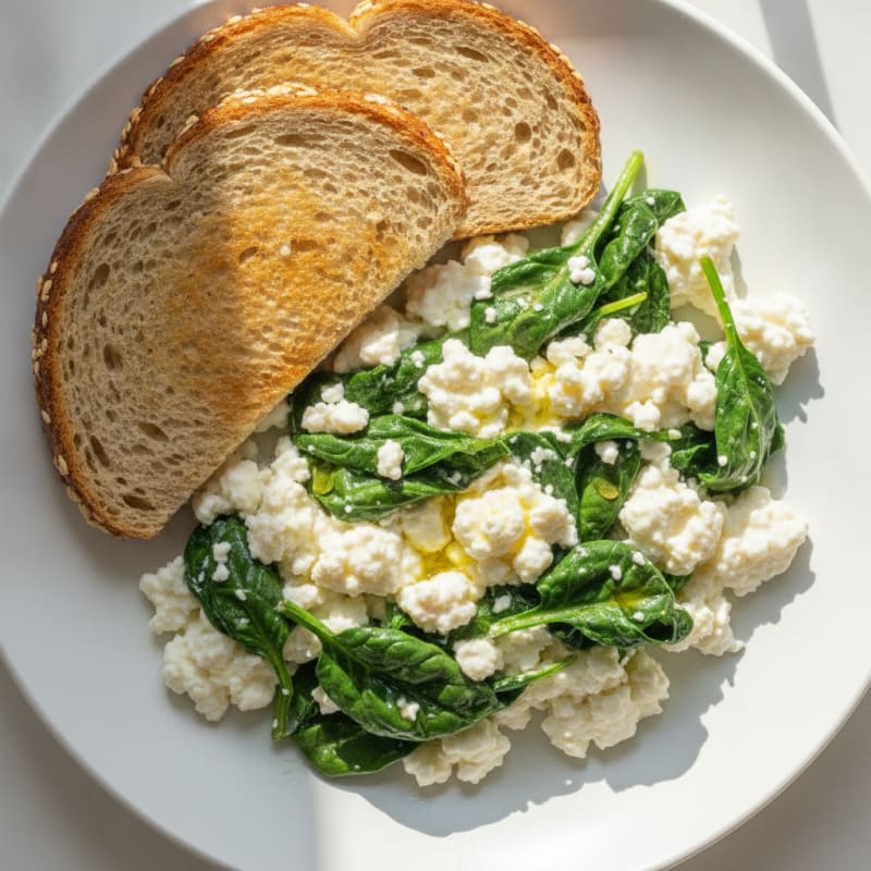 Scrambled Egg Whites with Cottage Cheese and Sautéed Spinach