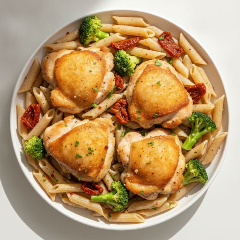 Chicken Thighs with Sun-Dried Tomato Pasta