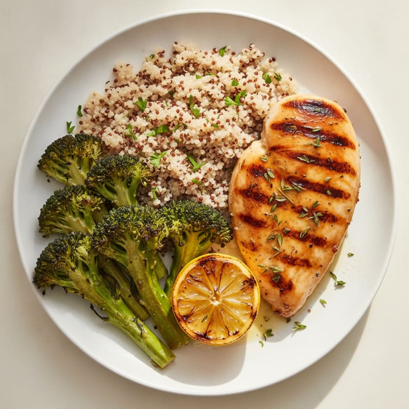 Grilled Chicken Breast with Quinoa and Roasted Broccoli