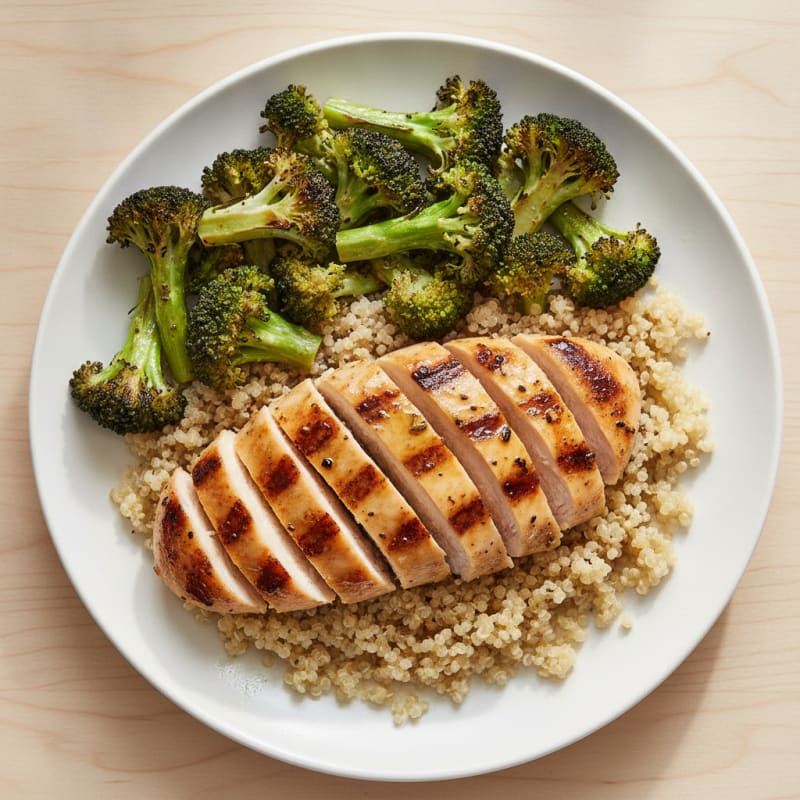 Grilled Chicken Breast with Quinoa and Roasted Broccoli