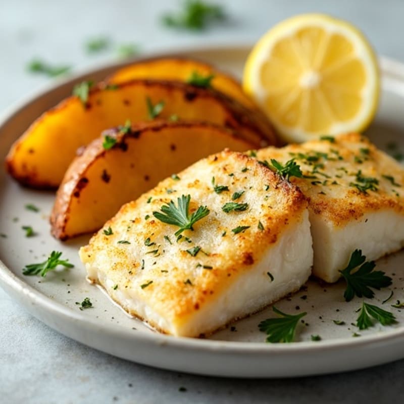 Lemon-Herb Crispy Baked White Fish with Crispy Roasted Potato Wedges