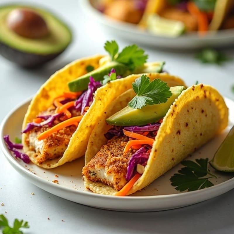 Crispy Baked Fish Tacos with Creamy Avocado Slaw