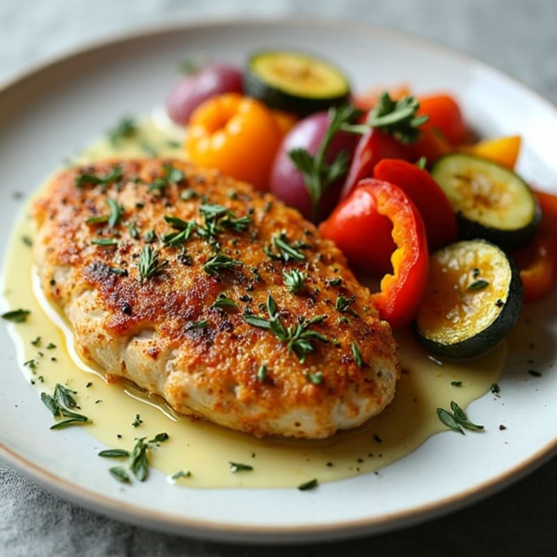 Herb-Crusted Pan Seared Chicken with Roasted Vegetables