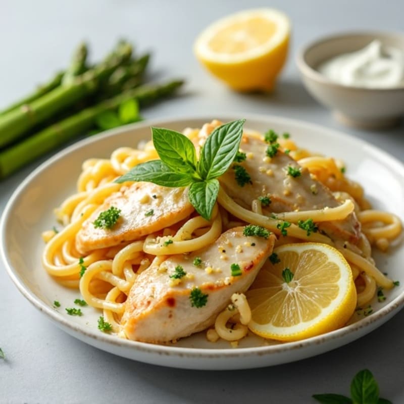 Creamy Lemon Chicken Pasta with Fresh Asparagus