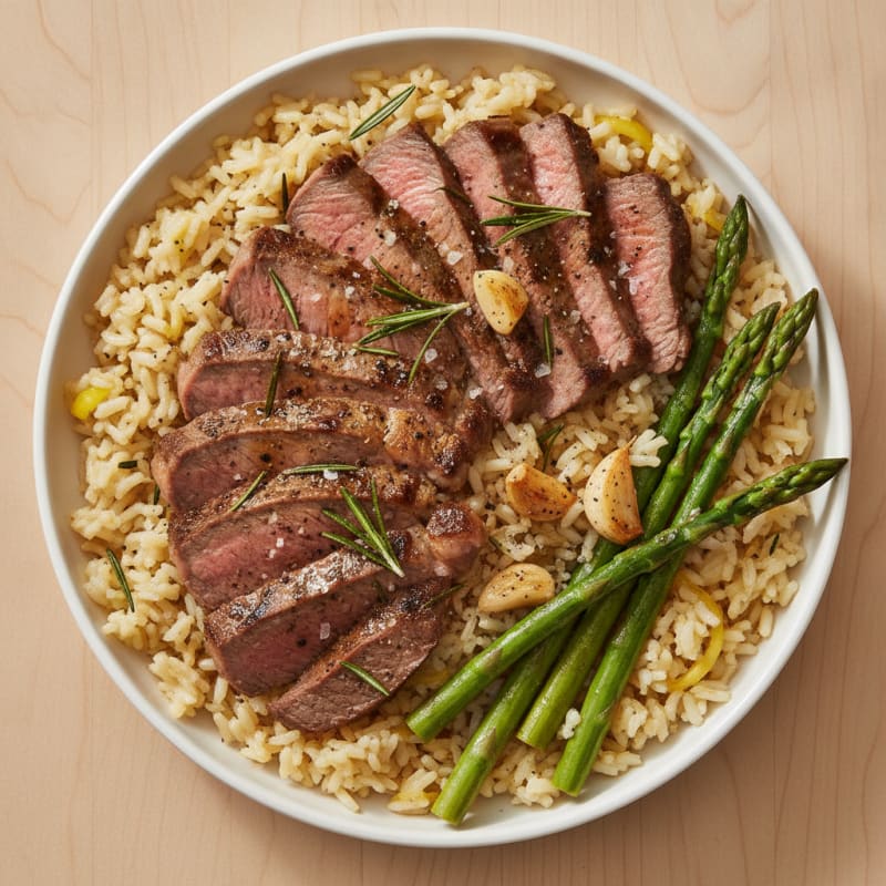 Garlic Herb Steak with Lemon Rice
