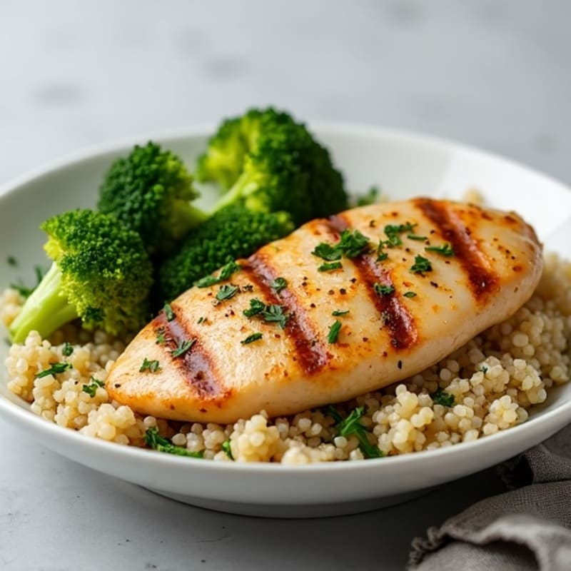 Grilled Chicken Breast with Quinoa and Steamed Broccoli