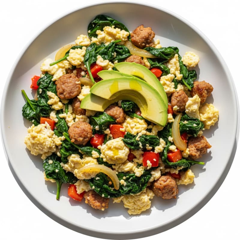 Egg White Spinach Scramble with Turkey Sausage